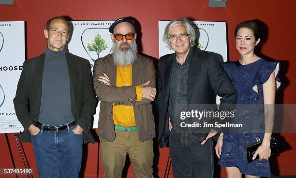 Director Charles Ferguson, singer/songwriter Michael Stipe, producers producers Tom Dinwoodie and Audrey Marrs attend the "Time To Choose" New York...