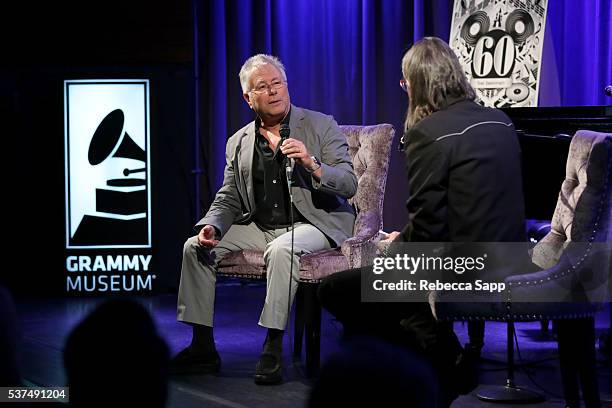 Composer Alan Menken speaks with Vice President of the GRAMMY Foundation Scott Goldman at An Evening With Alan Menken at The GRAMMY Museum on June 1,...