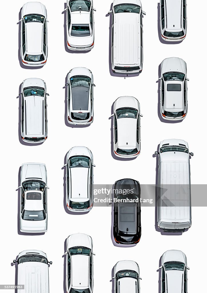 Cars on white subsurface, Aerial View