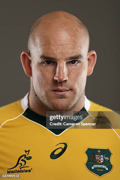 Wallabies captain Stephen Moore poses during an Australian Wallabies portrait session on May 30, 2016 in Sunshine Coast, Australia.