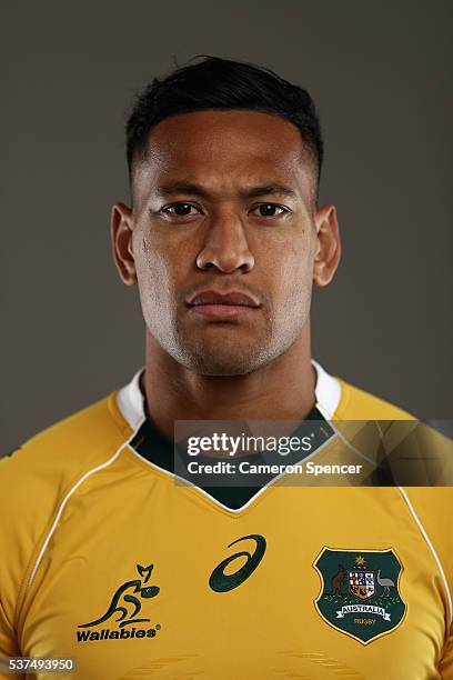 Israel Folau of the Wallabies poses during an Australian Wallabies portrait session on May 30, 2016 in Sunshine Coast, Australia.