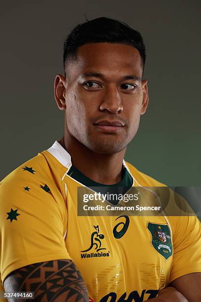 Israel Folau of the Wallabies poses during an Australian Wallabies portrait session on May 30, 2016 in Sunshine Coast, Australia.