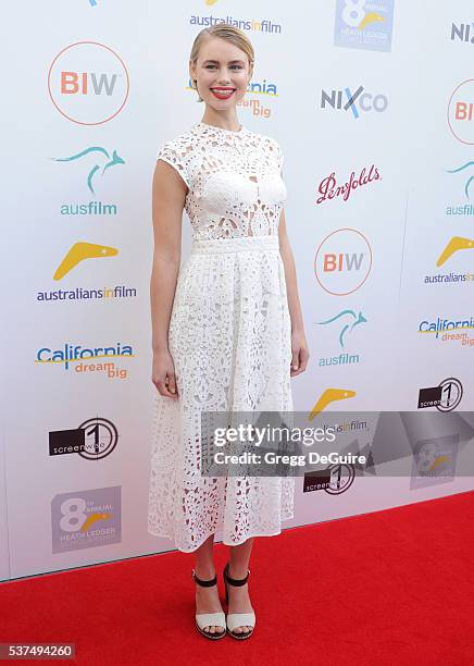 Actress Lucy Fry arrives at Australians In Film Heath Ledger Scholarship Dinner on June 1, 2016 in Beverly Hills, California.