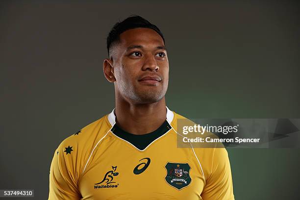 Israel Folau of the Wallabies poses during an Australian Wallabies portrait session on May 30, 2016 in Sunshine Coast, Australia.