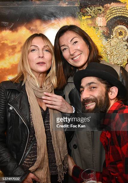 Painters Amalia Mattaor, Chad Decoste and Caroline Eap attend the Chayan Khoi Exhibition Preview in Earth Gallery as part of "Nocturne Rive Droite"...