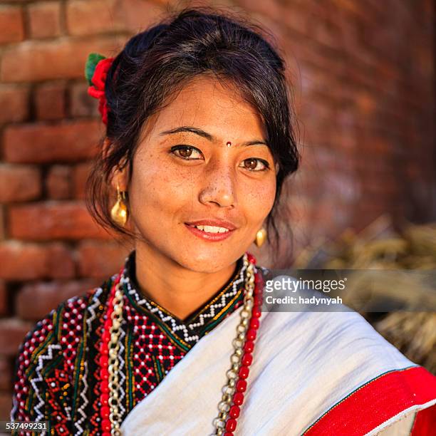 young nepali woman in traditional dress -hāku patāsi, bhaktapur - nepal women stock pictures, royalty-free photos & images