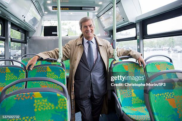 Vincent Bollore, CEO of Bollore, the transport and international logistics group, attends the RATP inauguration of the first 100% electric bus line...