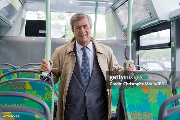Vincent Bollore, CEO of Bollore, the transport and international logistics group, attends the RATP inauguration of the first 100% electric bus line...