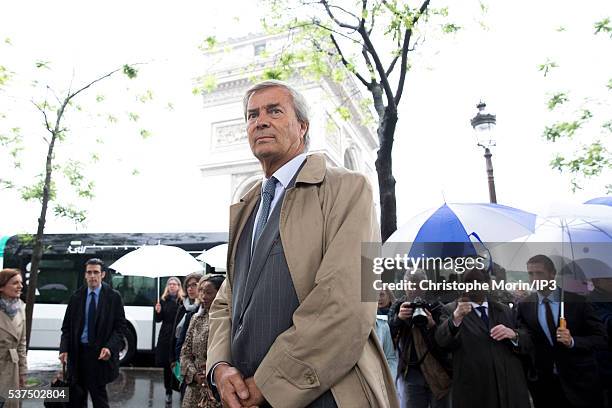 Vincent Bollore, CEO of Bollore, the transport and international logistics group, attends the RATP inauguration of the first 100% electric bus line...