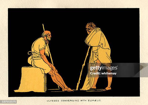 ulysses conversing with eumaeus - odysseus stock illustrations