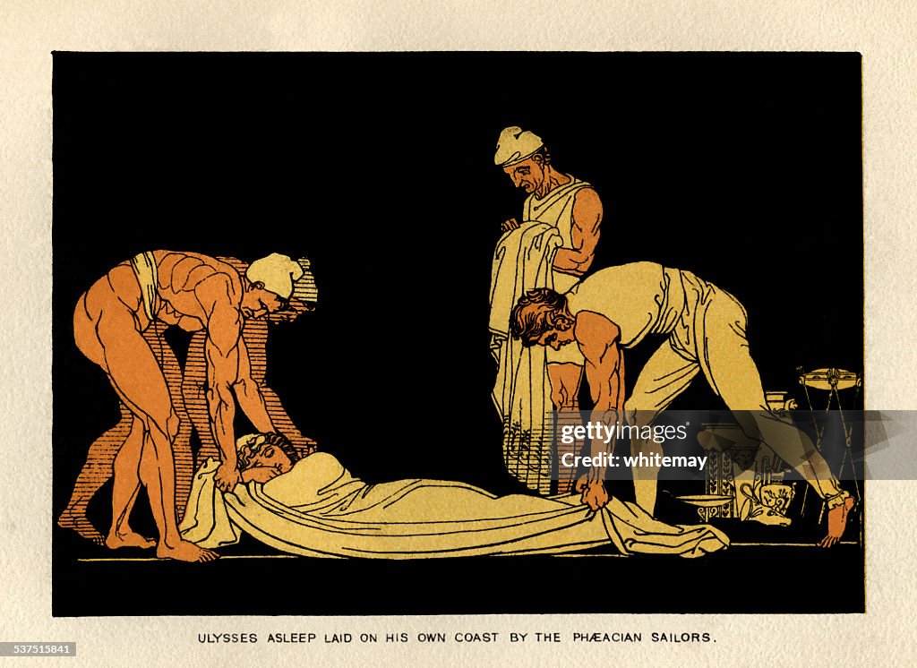 Ulysses asleep and taken to Ithaca by Phaeacian sailors