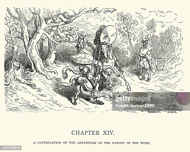 don quichotte und die ritter des holz - ritterturnier stock-grafiken, -clipart, -cartoons und -symbole