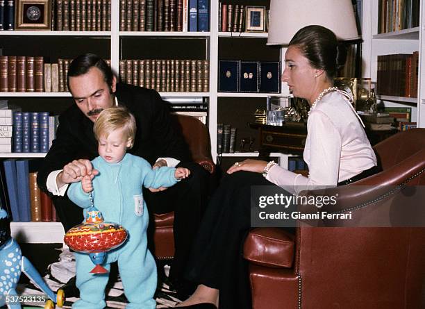 The Princess Margarita of Boubon, sistter of the King Juan Carlos, and Carlos Zurita with their son Alfonso at home Madrid, Spain. .