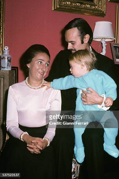 The Princess Margarita of Boubon and Carlos Zurita with their son Alfonso at home Madrid, Spain. .