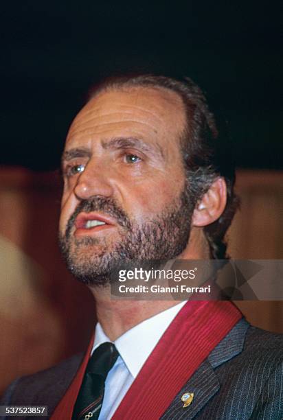 In his official trip to Argentina, the Spanish King Juan Carlos speaks at the University of Belgrano, 17th April 1985, Argentina. ..
