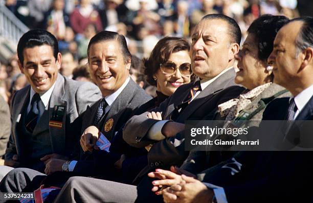 Cristobal Martinez Bordiu, Marquis of Villaverde and his wife Carmen, daughter of Francisco Franco, and Blas Pinar, leader of the far-right Party...