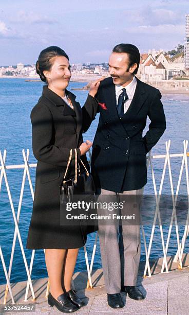 The Princess Margarita of Borbon, sister of Prince Juan Carlos of Borbon, with Carlos Zurita, in the notice of her wedding Estoril, Portugal.. .