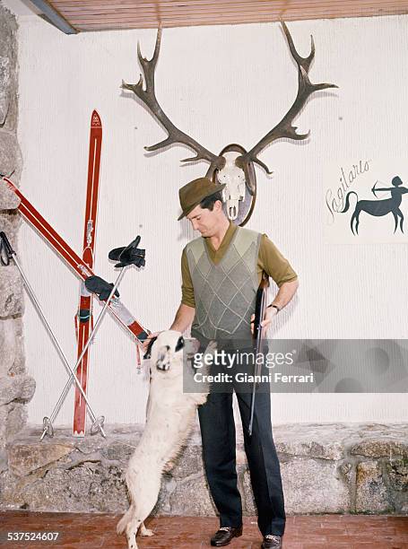 The Spanish bullfighter Luis Miguel Dominguin with objects related to the sign of his the zodiac, Sagittarius Madrid, Spain..