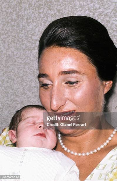 Princess Margarita of Borbon with her first son, Alfonso, 9th August 1973, Madrid, Spain. .