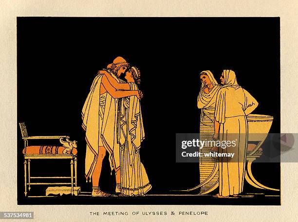 the meeting of ulysses and penelope - robe stock illustrations