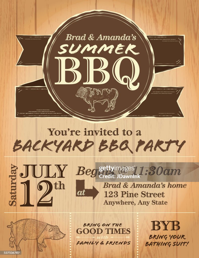 Rustic wooden barbecue invitation design template