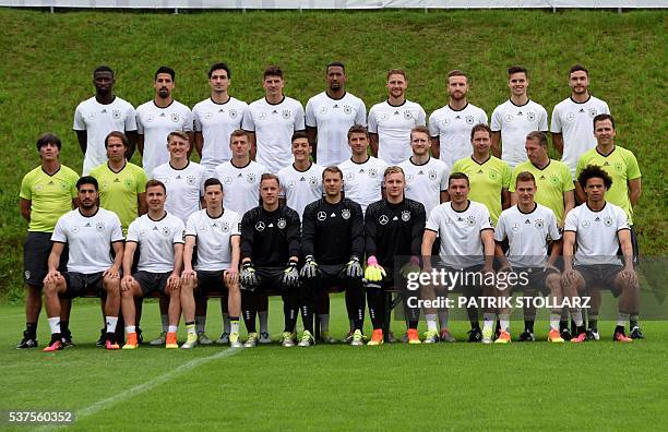 Germany national football team players pose for a team picture prior to a training session as part of the team's preparation for the upcoming Euro...