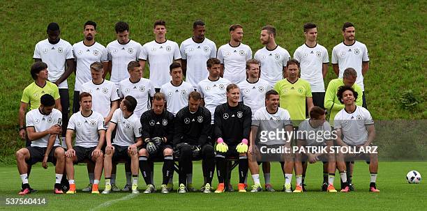 Germany national football team players pose for a team picture prior to a training session as part of the team's preparation for the upcoming Euro...