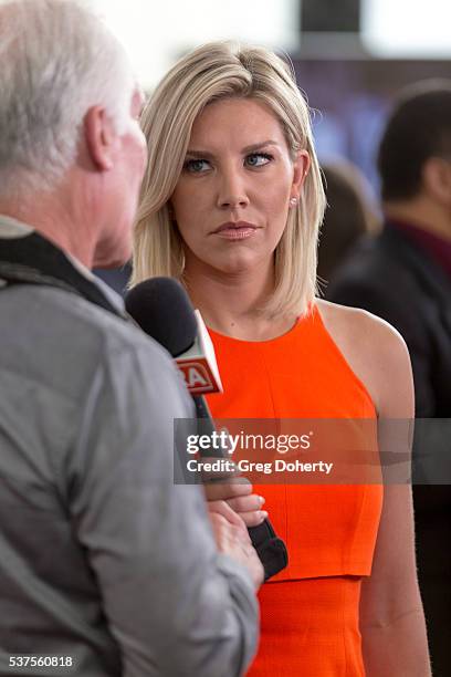 Extra co-host and sportscaster with Fox Sports One, Charissa Thompson interviews former LA District Attorney Gil Garcetti at the Premiere Of ESPN...