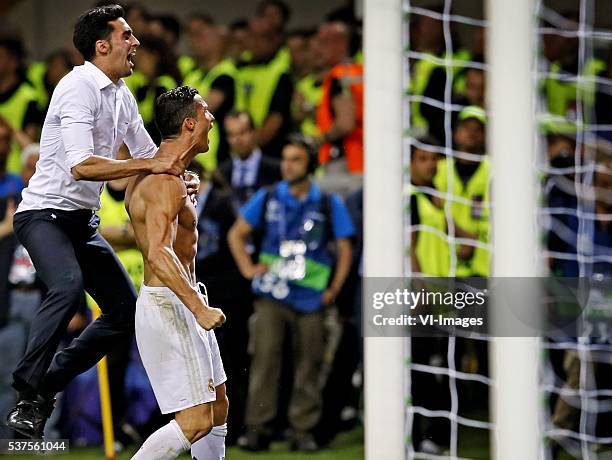 Cristiano Ronaldo of Real Madrid after scoring the winning penalty during the penalty shoot-outs during the UEFA Champions League final match between...