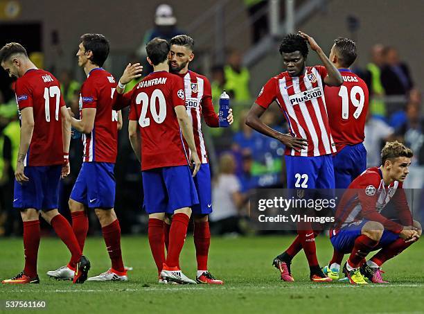 Saul, Stefan Savic, Juanfran, Yannick Carrasco, Thomas Party, Lucas Hernandez, Antoine griezmann after the misses penalty of Juanfran during the UEFA...