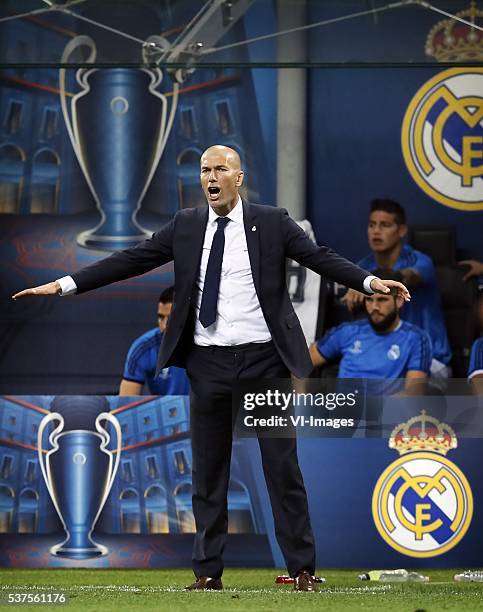 Real madrid coach Zinedine Zidane during the UEFA Champions League final match between Real Madrid and Atletico Madrid on May 28, 2016 at the...