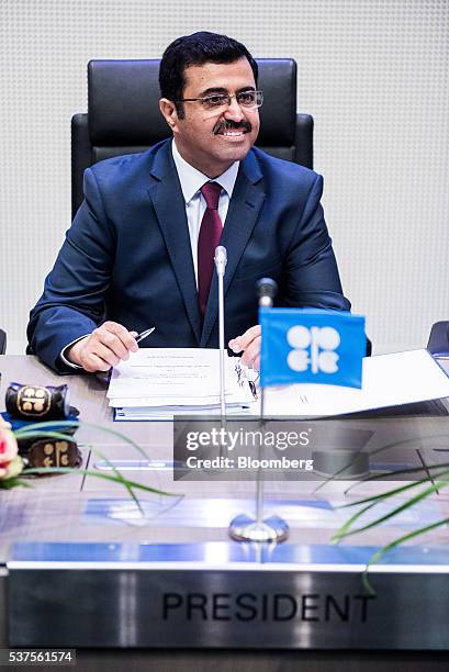 Mohammed Al-Sada, Qatar's minister of energy and industry and OPEC president, looks on ahead of the 169th Organization of Petroleum Exporting...