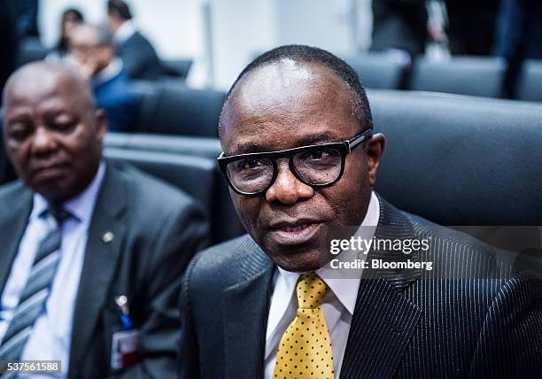 Emmanuel Ibe Kachikwu, Nigeria's petroleum and resources minister, right, speaks to journalists ahead of the 169th Organization of Petroleum...