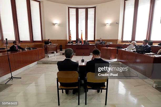 Lionel Messi of FC Barcelona and his father Jorge Horacio Messi seen inside the court during the third day of the trial on June 2, 2016 in Barcelona,...