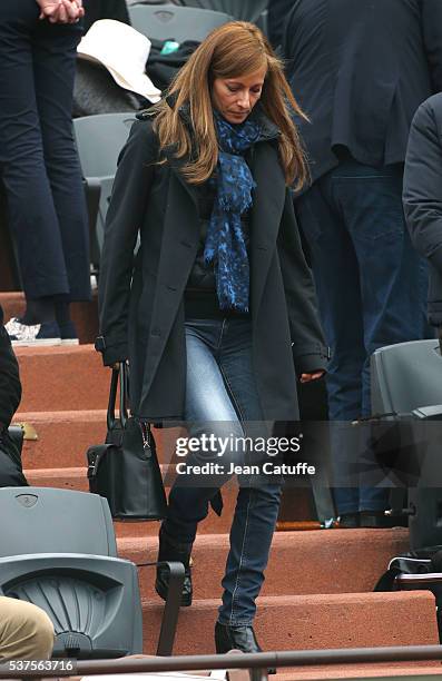 Anne Gravoin, wife of French Prime Minister Manuel Valls attends day 11 of the 2016 French Open held at Roland-Garros stadium on June 1, 2016 in...