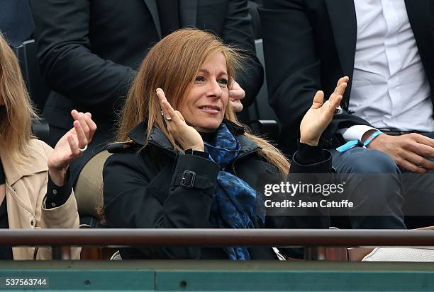 Anne Gravoin, wife of French Prime Minister Manuel Valls attends day 11 of the 2016 French Open held at Roland-Garros stadium on June 1, 2016 in...