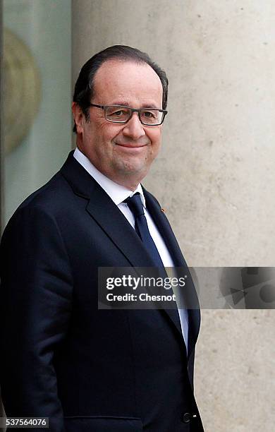 French President Francois Hollande waits prior to attend a meeting with President of Chile, Michelle Bachelet at the Elysee Presidential Palace on...