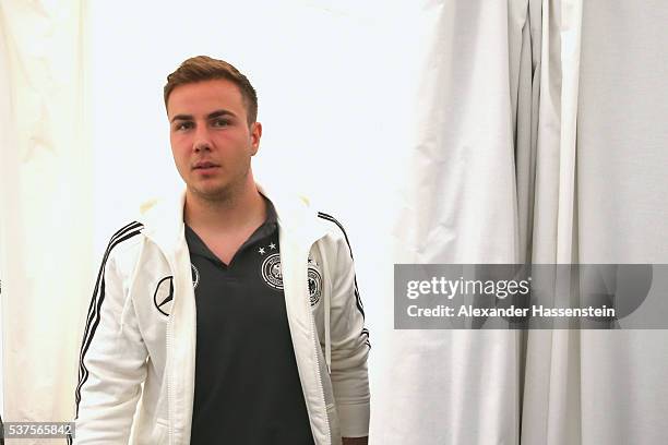 Mario Goetze of Germany looks on after team Germany`s media day on day 10 of the German national team trainings camp on June 2, 2016 in Ascona,...