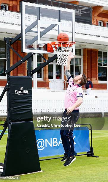 Brendan McCullum of Middlesex and New Zealand shows off his basketball skills at Lords on June 2, 2016 in London, England.