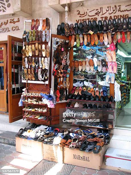 Shoe display outside a footwear retailer in Al Souk Al Kabir , Bur Dubai, Dubai, United Arab Emirates