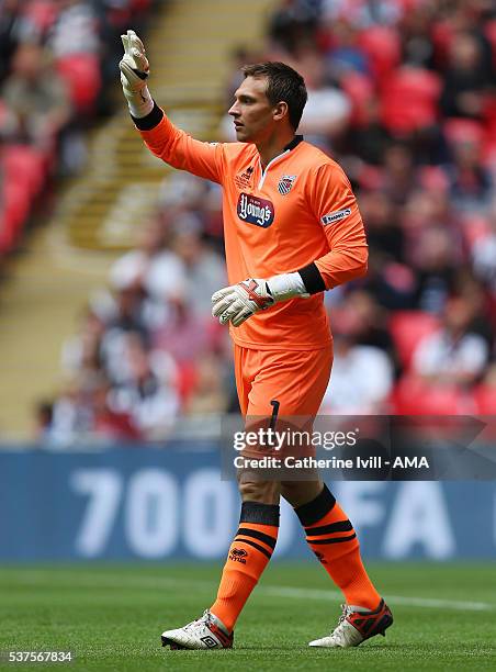 James McKeown of Grimsby Town during The FA Trophy Final match between Grimsby Town and Halifax Town at Wembley Stadium on May 22, 2016 in London,...