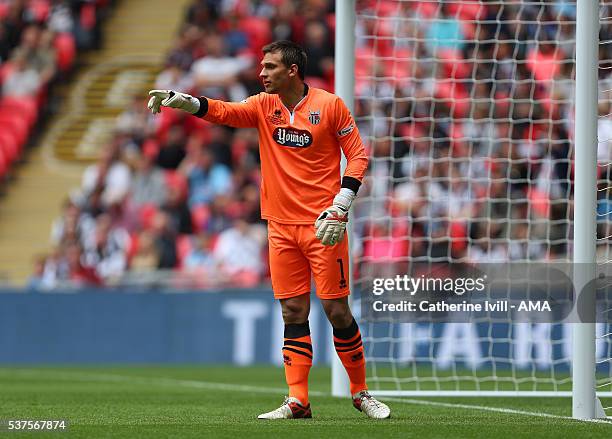 James McKeown of Grimsby Town during The FA Trophy Final match between Grimsby Town and Halifax Town at Wembley Stadium on May 22, 2016 in London,...