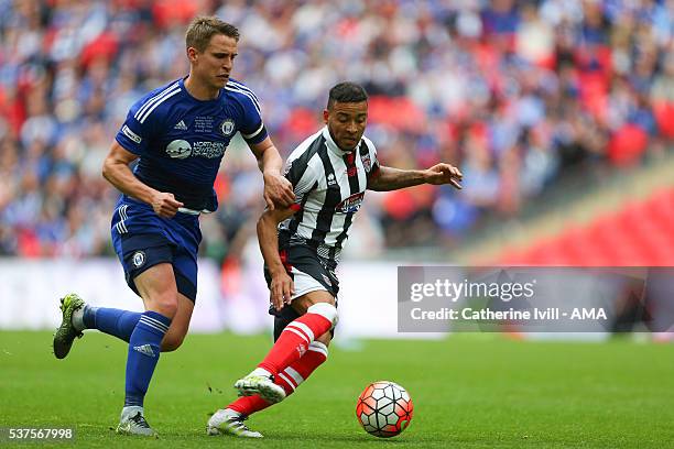 Nicky Wroe of Halifax Town and Nathan Arnold of Grimsby Town during The FA Trophy Final match between Grimsby Town and Halifax Town at Wembley...