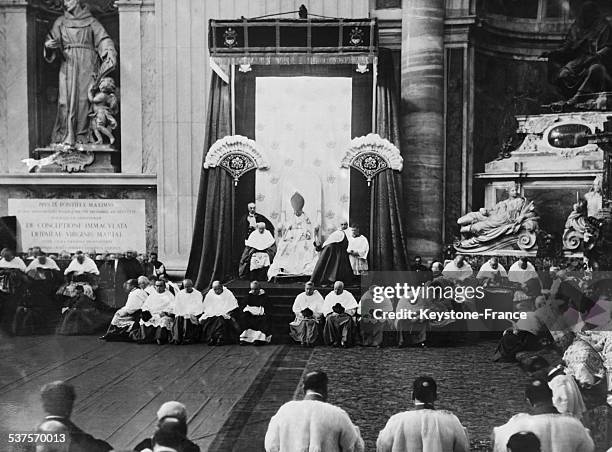 Pope Pius XI made a speech at the radio in the Saint-Peter's Basilica, circa 1930 in Vatican.