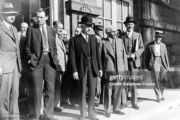 American diplomat Norman Davis and French Minister Joseph Paul-Boncour, at the exit of the tripartite conference at the Quai d'Orsay in 1933 in...