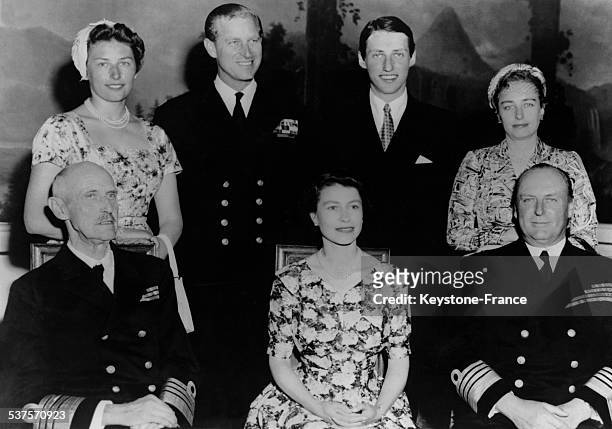 Queen Elizabeth during an official visit in Norway with King Haakon VII, Crown Prince Olav, Princess Astrid, Prince Harald and Princess Ragnhild at...
