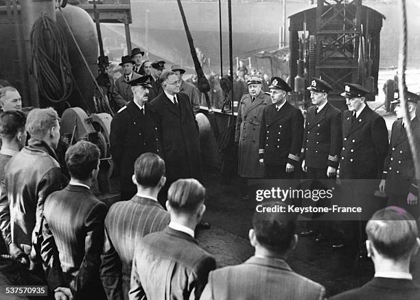 King Haakon VII aboard the Norwegian ship based in the United Kingdom during the World War II, circa 1940 in the United Kingdom.