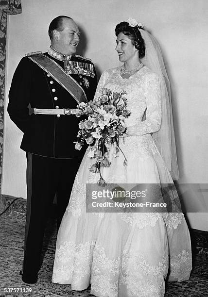 Portrait of the young married Princess Astrid with her father, King Olav V, on January 14, 1961 in Oslo, Norway.
