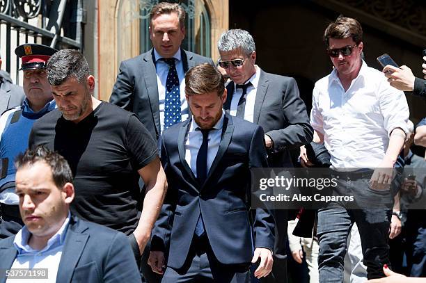 Lionel Messi leaves the courthouse followed by his father Jorge Horacio Messi and his brother Rodrigo Messi on June 2, 2016 in Barcelona, Spain....