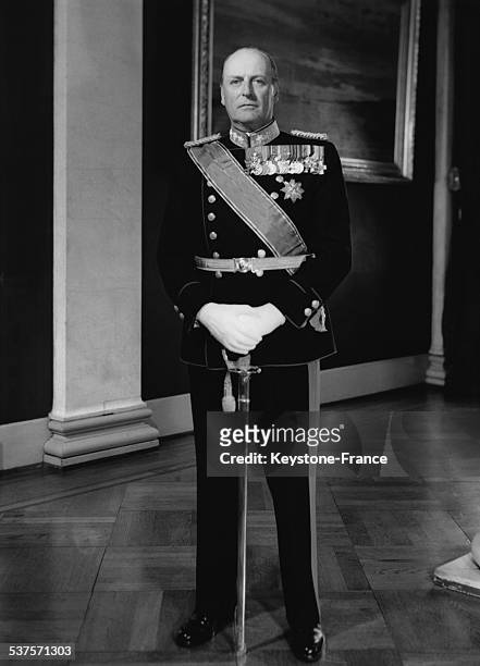 King Olav V in uniform, circa 1950 Oslo, Norway.